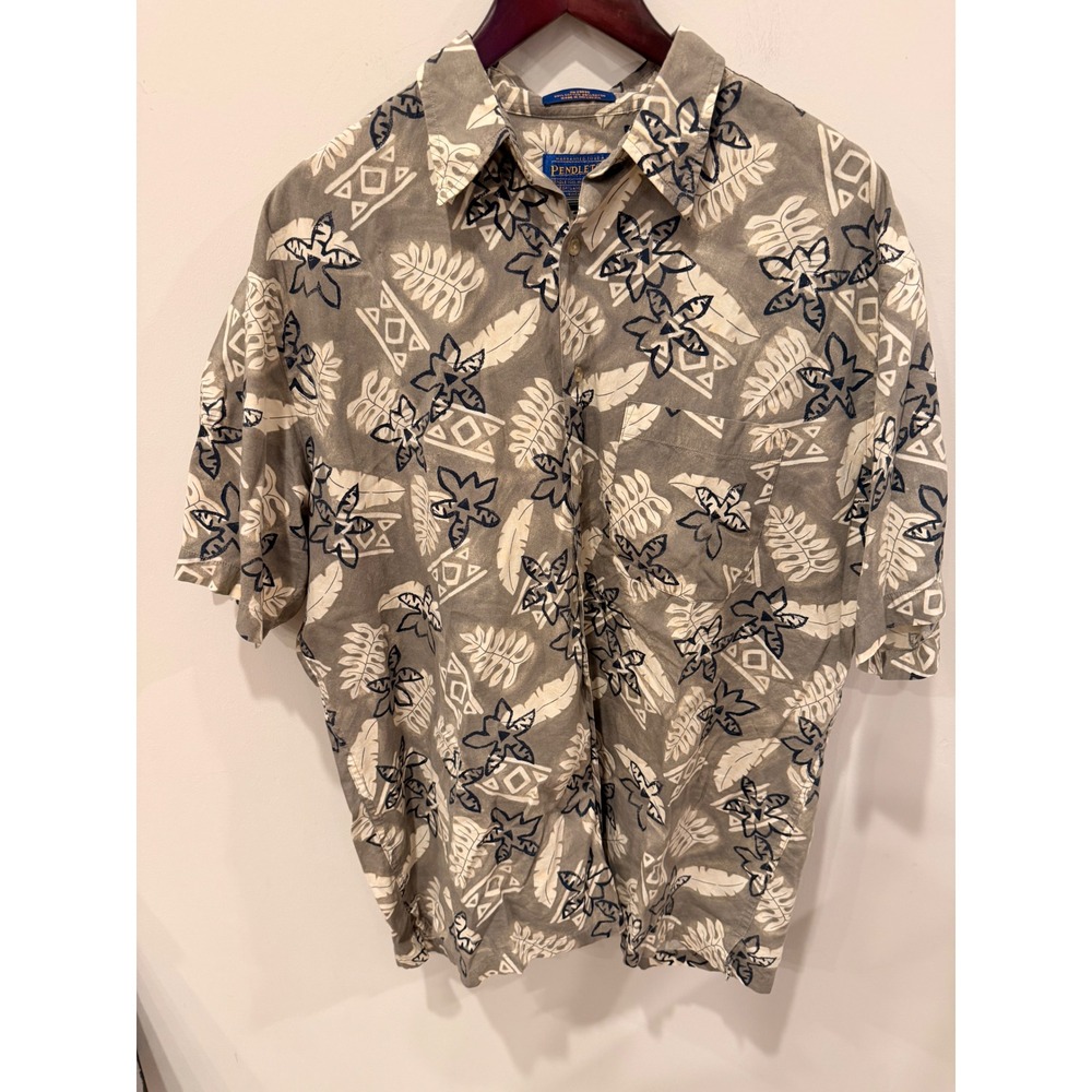 Pendleton Hawaiian Shirt L Cotton Rayon Tropical Camp Aloha Mens
